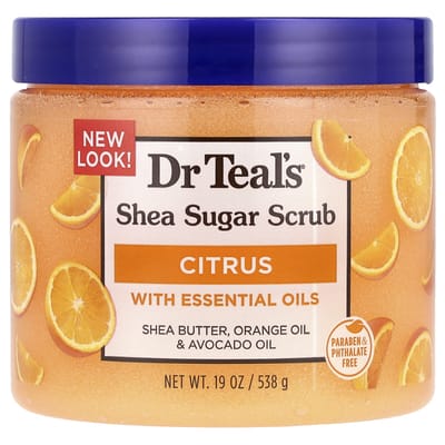 Dr Teal's Shea Sugar Body Scrub, Citrus with Essential Oils &Vitamin C - Sinaasappelolie en Avocado-olie - 538g