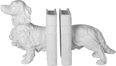 Clayre & Eef Boekensteunen Set van 2 Hond 28x12x22 cm Wit Kunststof Boekenhouders