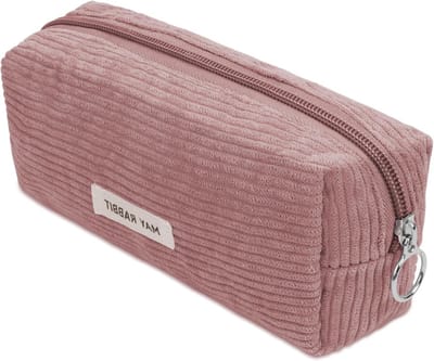 Zachte corduroy etui voor school en kantoor in roze - Ruime capaciteit