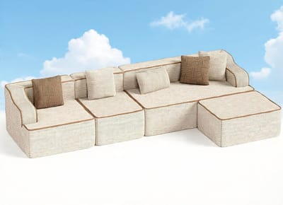 Luxe Corduroy L-vormige Hoekbank - Met Slaapfunctie - Beige - 340x165x65 cm - Arqam