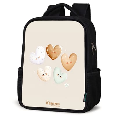 NoBoringSuitcases.com® - Rugzak zwart - Schooltas jongen & meisje - Hartjes in zachte beige tinten - Rugtas voor school - Boekentas kind - Schoolrugzak - Kinderrugzak