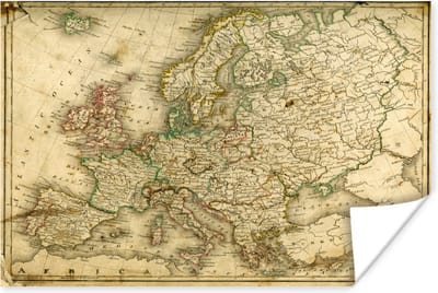 Wereldkaarten - Groezelige wereldkaart van Europa - 80x60 cm