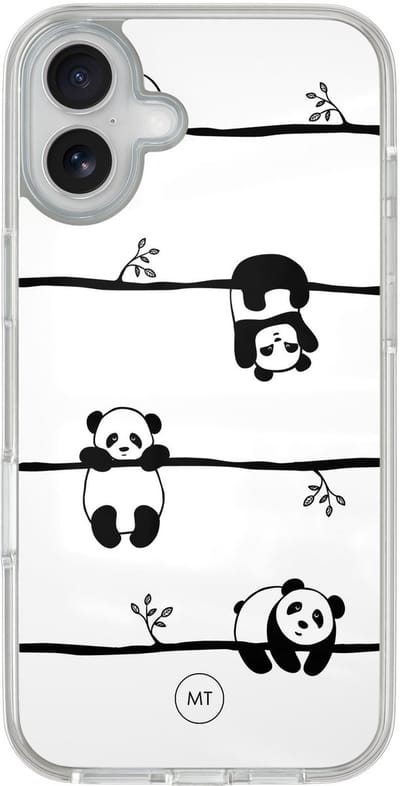 Hybride hoesje geschikt voor iPhone 16 - Panda - Extra bescherming - Luxe beschermhoes - TPU case - Transparant, Zwart, Wit - Mooie Telefoonhoesjes