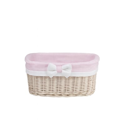 The Wicker Stories – Rieten mand met pastelroze stoffen voering in ruitpatroon – Handgemaakt in Europa – Whitewash
