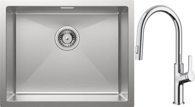Auralum max Spoelbak Keuken RVS - Met keukenkraan met uittrekbare uitloop - 55x44cm Keuken gootsteen - I nbouw gootsteen 1 kom met sifon - afvoer en overloopset