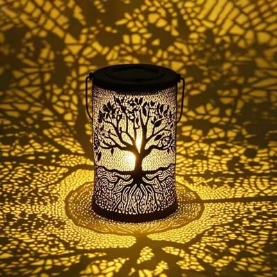 Tree Of Life Metal Solar Lanterns Outdoor Waterproof - Hanging Standing LED Landscape Lights - Garden Yard Patio Lawn Decor Lamp - Tabletop Backyard Porch Pathway Accessory - Energy-Saving Decorative Lighting