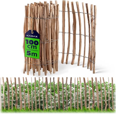 KADAX Hek van hazelaar, schutting, van hazelnoot, tuinhek in verschillende maten, weerbestendige latten, houten omheining voor tuin, natuurproduct (4-6 cm), 100 x 500 cm