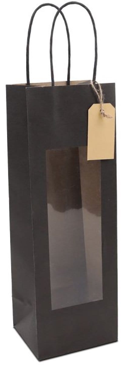 Papieren Cadeautas + Venster & Hangtag - Zwart - 12x10x35cm - 100 st/ds.