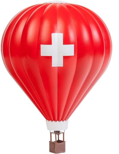 Heteluchtballon Model - Modelbouw Kit - Diorama Bouwen - Gedetailleerde Wicker Mand - 170 mm - Rood Zwitsers Kruis