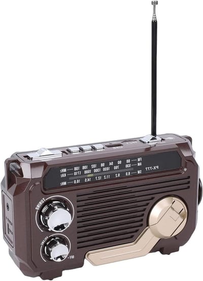 Noodradio - Draagbare radio - Buitenavonturen - Zonne-energie en handslinger - 19.99 x 11.99 x 6.99 cm - Diepe koffie