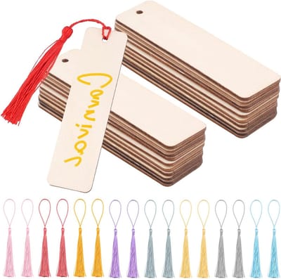 Set van 64 Houten Boekenleggers - 32 DIY Knutsel Boekenleggers met 32 Kwastjes - Perfect voor Creatieve Projecten en Cadeaus