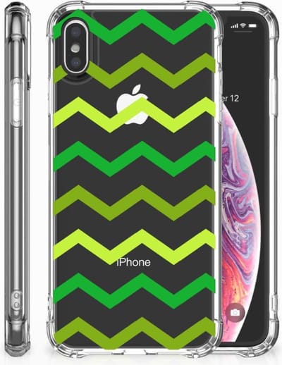 TPU Case Anti-Shock voor Apple iPhone Xs Max Doorzichtige Silicone Hoesje Zigzag Groen