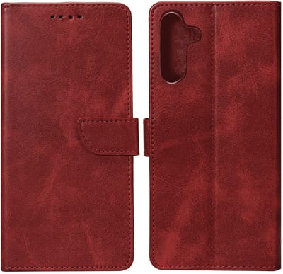 Rixus Bookcase For Samsung Galaxy S25 FE Dark Red