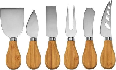 Finnacle - Kaasmesjes - Kaasmessen - Kaasmessen set - 6 mesjes - RVS - Hout - Kaasplank - Kaasbestek - Cadeau - Kaasliefhebbers
