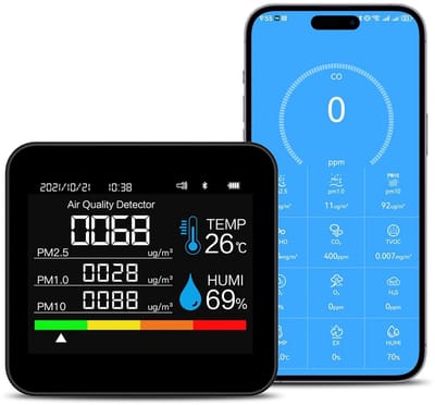 Luchtkwaliteitsmonitor - Binnenluchtmeter - Gezonde Lucht - 9-in-1 Metingen - 17 x 10 x 5 cm - Wit