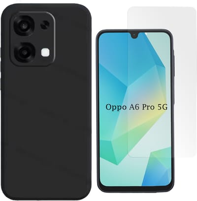 Hoesje + Glas Geschikt voor Oppo A6 Pro 5G - Zwart - Casemania Siliconen Back Cover met 1x Tempered Glazen Screenprotector - Extra Stevig Val en Stootbescherming Telefoonhoesje