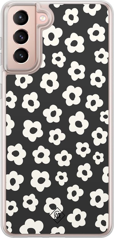 Casimoda® hoesje - Geschikt voor Samsung Galaxy S21 Plus - Retro Bloempjes - 2-in-1 case - Schokbestendig - Bloemen - Verhoogde randen - Zwart, Transparant