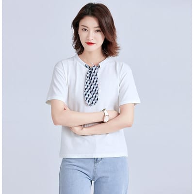 Koreaanse Stijl Gestreept Kortmouwig Basis Rond Hals T-shirt Lente Dames Ins Damesmode Losse Grote Maat Top M white
