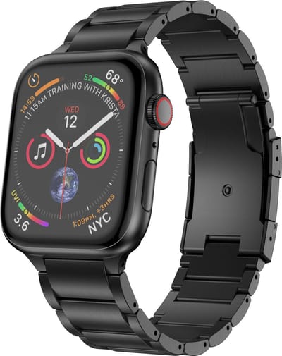 Strap-it Titanium schakel band - Geschikt voor Apple Watch bandje - Series 1/2/3/4/5/6/7/8/9/10/11/SE/SE2/SE3 - Zwart - Band van titanium metaal met RVS vlindersluiting - Metalen iWatch bandje voor maat: 38 / 40 / 41 / 42mm