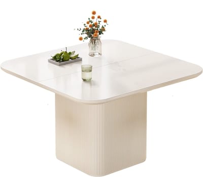 Guyii Vierkante Eettafel 108x108 cm – Crèmekleurig – Afgeronde Hoeken – Moderne Compacte Tafel voor 2-4 Personen