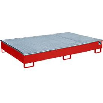 Bauer Etagebak RW-GR 2200-2 PE, met PE inzet, met rooster, L 2165 x B 1315 x H 510 mm, vlamrood RAL 3000