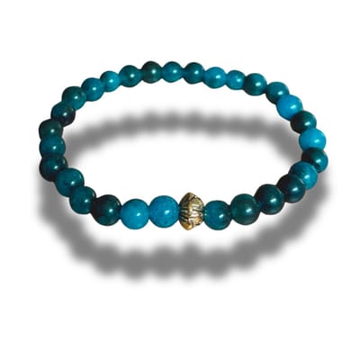 Armband - natuursteen - apatite- 6 mm - 18,5 cm - met goudkleurige lotusbloem