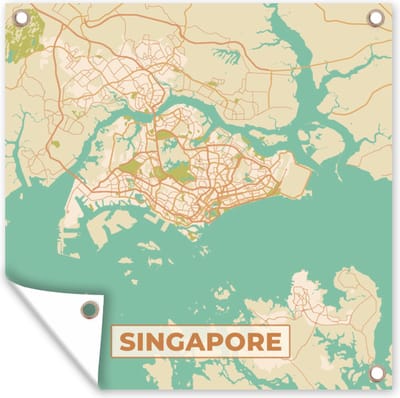 Tuin poster Singapore - Plattegrond - Stadskaart - Vintage - Kaart - 200x200 cm - Tuindoek