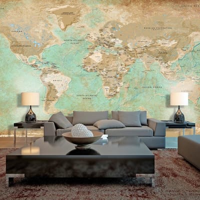 Fotobehang – Behangpapier - Fotobehang XXL - Turquoise World Map II 500x280 - Artgeist