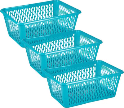 Plasticforte opbergmand/kastmandje - 3x - 13 liter - blauw - kunststof - 26 x 37 x 14 cm