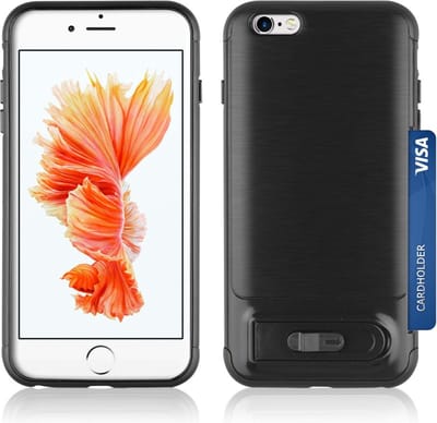 Peachy Brushed geschikt voor iPhone 6 Plus 6s Plus TPU kunststof hybride case pasjes slider - Zwart Standaard