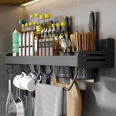 Keukenrek - Opbergplank - Keuken organiseren - Zonder boren monteren - 60 cm - Zwart