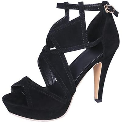 Hoge Hakken Dames Platform Sandalen Zomer Zwart Sexy Stiletto's Peep Toe Moderne Schoenen 10.5 Cm Uitgesneden Gesp Dansschoenen 41 zwart