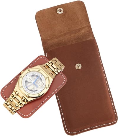 Lederen Horloge Opbergtas voor Reizen - Bruin Suede Organizer met Snap Knop voor Sieraden en Accessoires, Ideaal Cadeau voor Mannen en Vrouwen