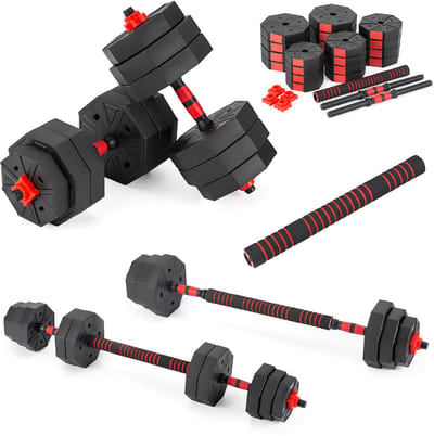 Gymtek® Verstelbare Halterset 40kg - 2x Haltergrepen + Halteraansluiting - 8x 3kg 4x 2,5kg 4x 1,25kg - Halter Set voor Krachttraining, Workout, Gym
