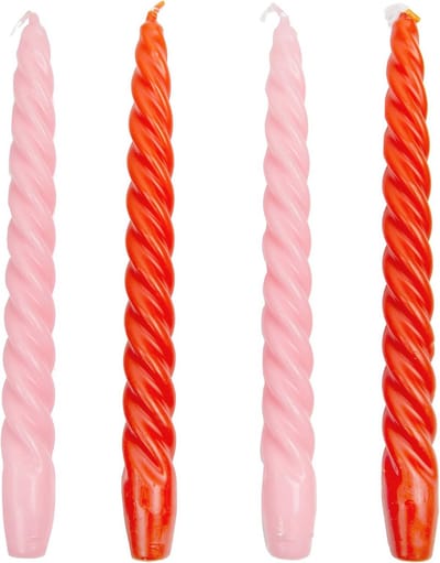 Spiraal Gedraaide Taps Toelopende Diner Kaarsen - Set van 4 - Oranje & Roze - Perfect Kerstcadeau