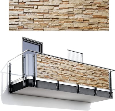 Balkonscherm 300x95 cm - Balkonposter Stenen - Beige - Bruin - Licht - Balkon scherm decoratie - Balkonschermen - Balkondoek zonnescherm