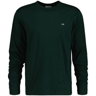 Gant T-Shirt Subtle Logo Embroidery Long Sleeve Round Neck Tartan Green / male