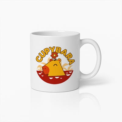 Cupybara Mok 330ml – Schattige Capibara Beker met Bloemontwerp – Leuk Cadeau voor Dierenliefhebbers & Natuurfans