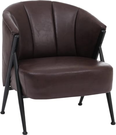 Fauteuil MCW-P30, gestoffeerde fauteuil/cocktailfauteuil/clubfauteuil Lounge Chair Vintage Retro Industrial Metaal Kunstleer ~ donkerbruin