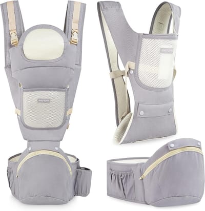 10-in-1 ergonomische draagzak voor kinderen van 0-36 maanden - drie steunpunten - katoenen draagzak - grijs - tot 15 kg
