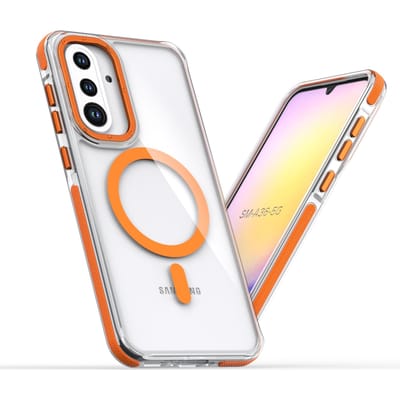 Luxe Magnetische Transparante Hoes voor Samsung Galaxy A56 A17 A07 A36 A26 A16 A06 A55 A35 A25 A15 A05 A05S A54 A53 A24 A34 Magsafe Cover for Galaxy A36 5G oranje