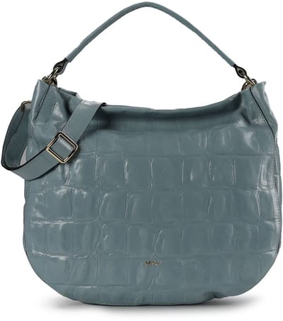 abro Leren schoudertas Leather Maxi Cocco Hobo Bag Mia Sapphire Lichtblauw