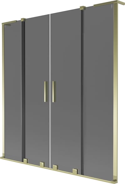 Mexen Velar L Duo badwand 2-delig schuifbaar 140 x 150 , grafiet, goud - 896-140-003-42-50