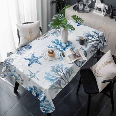 Zomer Oceaan Zee Koralen Zeesterren Schelpen Tafelkleed voor Tafeldecoratie Blauw Kust Keuken Eettafelkleed Vakantie Feest Decoratie 90x140cm gray