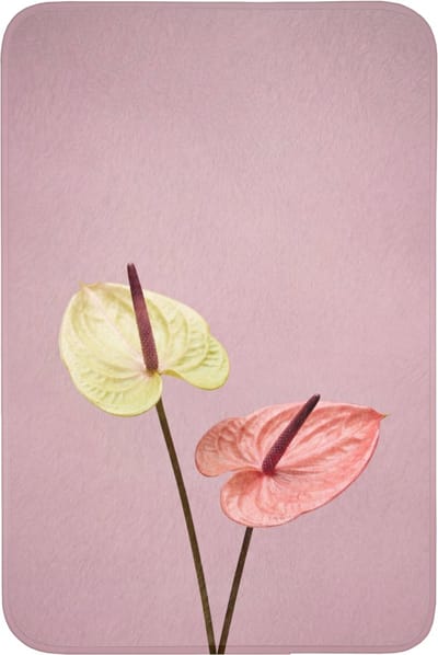 Badmat 60x90 cm - Antislip - Bloemen - Anthuriums - Geel - Roze - Badmatten voor badkamer - Badkamermat - Douchemat - Badkamer mat