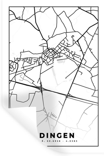 Muurstickers - Sticker Folie - Stadskaart – Plattegrond – België – Zwart Wit – Edingen – Kaart - 20x30 cm - Plakfolie - Muurstickers Kinderkamer - Zelfklevend Behang - Zelfklevend behangpapier - Stickerfolie