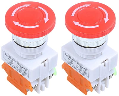 Noodstop Drukknop - Drukknopschakelaar DPST - Veilige Uitschakeling - 1NO 1NC Contacten - 7 x 6 x 6 cm - Rood