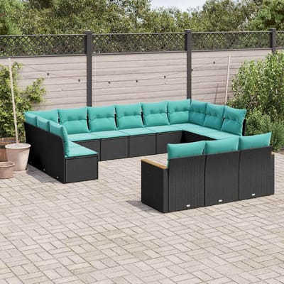 vidaXL - 13-delige - tuinbankset - met - kussens - van - zwart - polyrotan