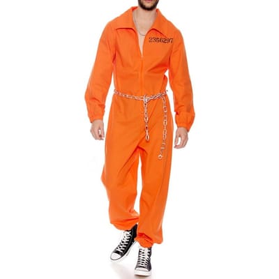 Costume d'Halloween pour Homme Orange de Prison Costumes de Prison Combinaison de Prison à Manches Longues Tenue Cosplay de Fête Jeu de Rôle Détenu Adulte M orange