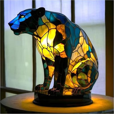 longziming -Retro Tafellamp Luipaard – Decoratieve Resin Nachtlamp – Vintage Dierenlamp – Sfeervolle Bedlamp – Compact Formaat – Voor Woonkamer en Slaapkamer